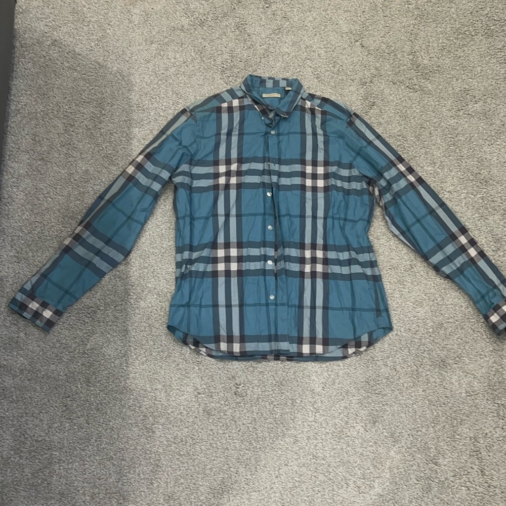 Men XL Blue Burberry Button Shirt